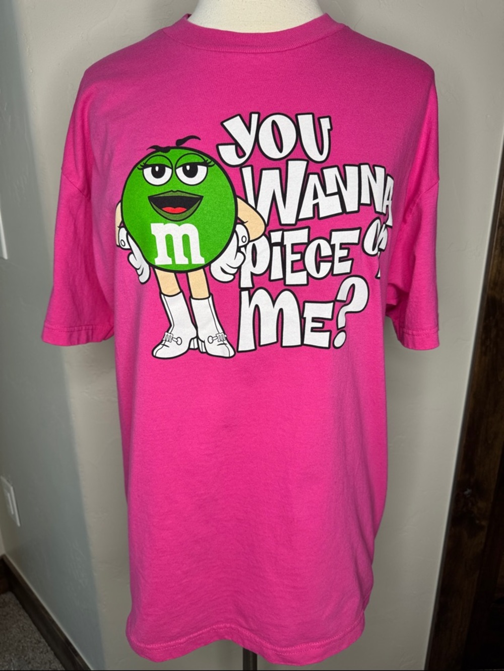 M&M'S Hot Pink Tee with Green M&M Graphic